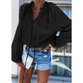thumbnail image 4 of Women's Casual Solid Color Long Sleeve V Neck Drawstring Loose Shirts Blouses Tops, 4 of 4
