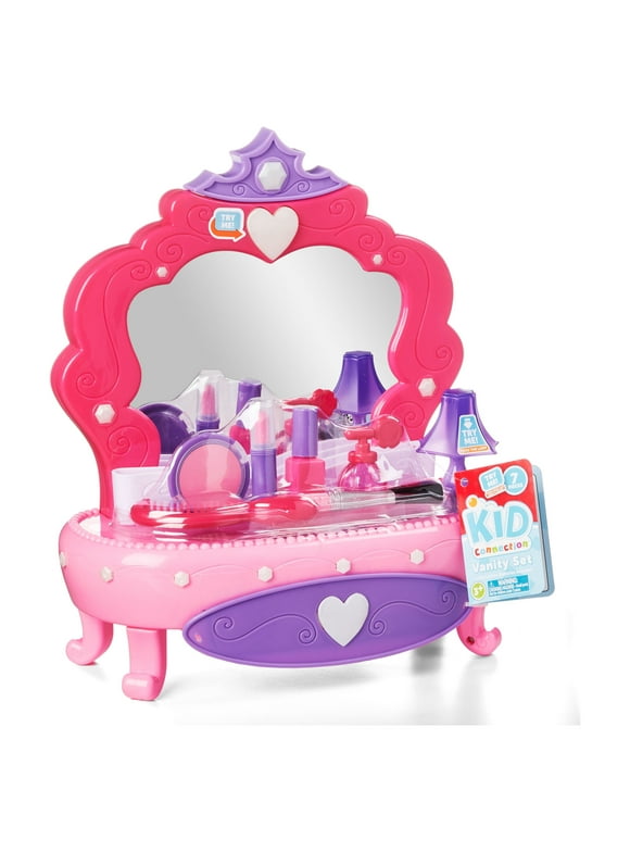 Kid Connection Light-Up Vanity Set with Working Storage Drawer, 7 Pieces