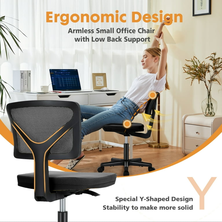 Desk Chair Armless Mesh Office Chair - Mid Back Ergonomic With Lumbar ...