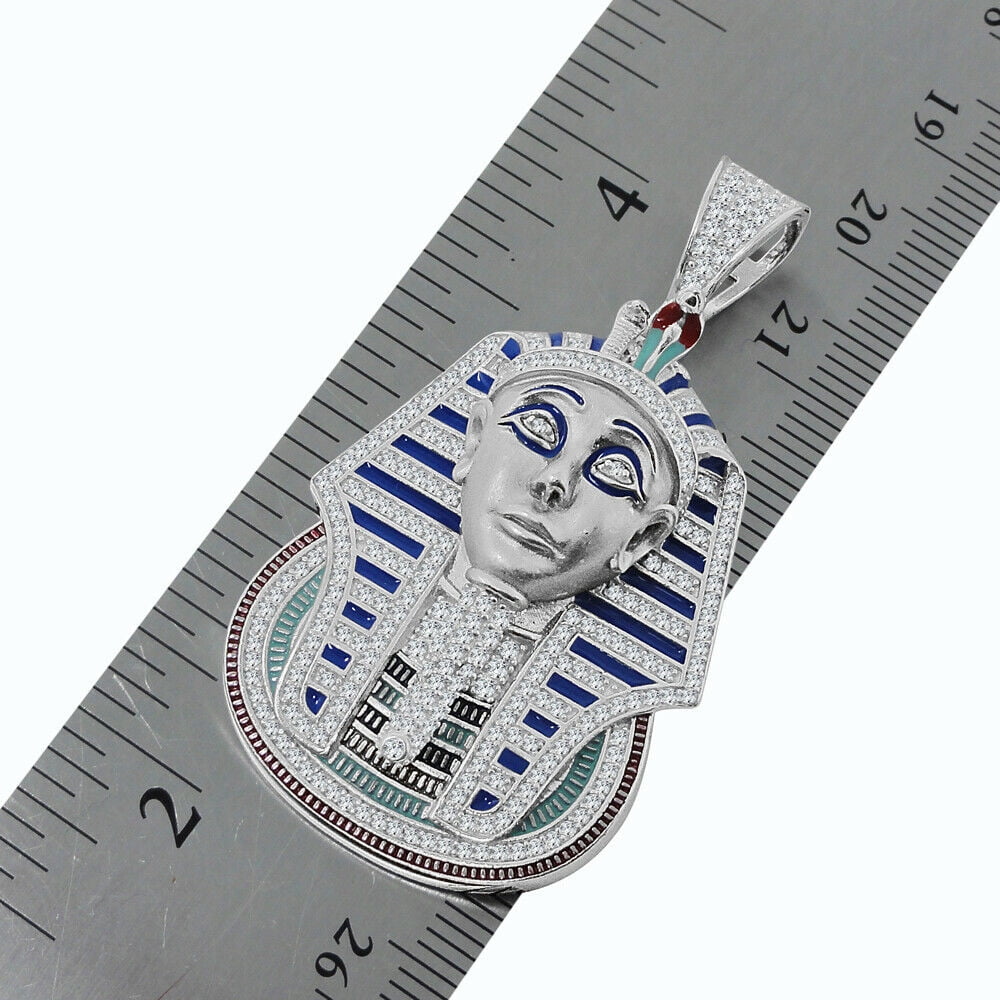 25+ Grams Real Silver 14K White Gold Over Egyptian King Tut Pharaoh Pendent Charm 2''
