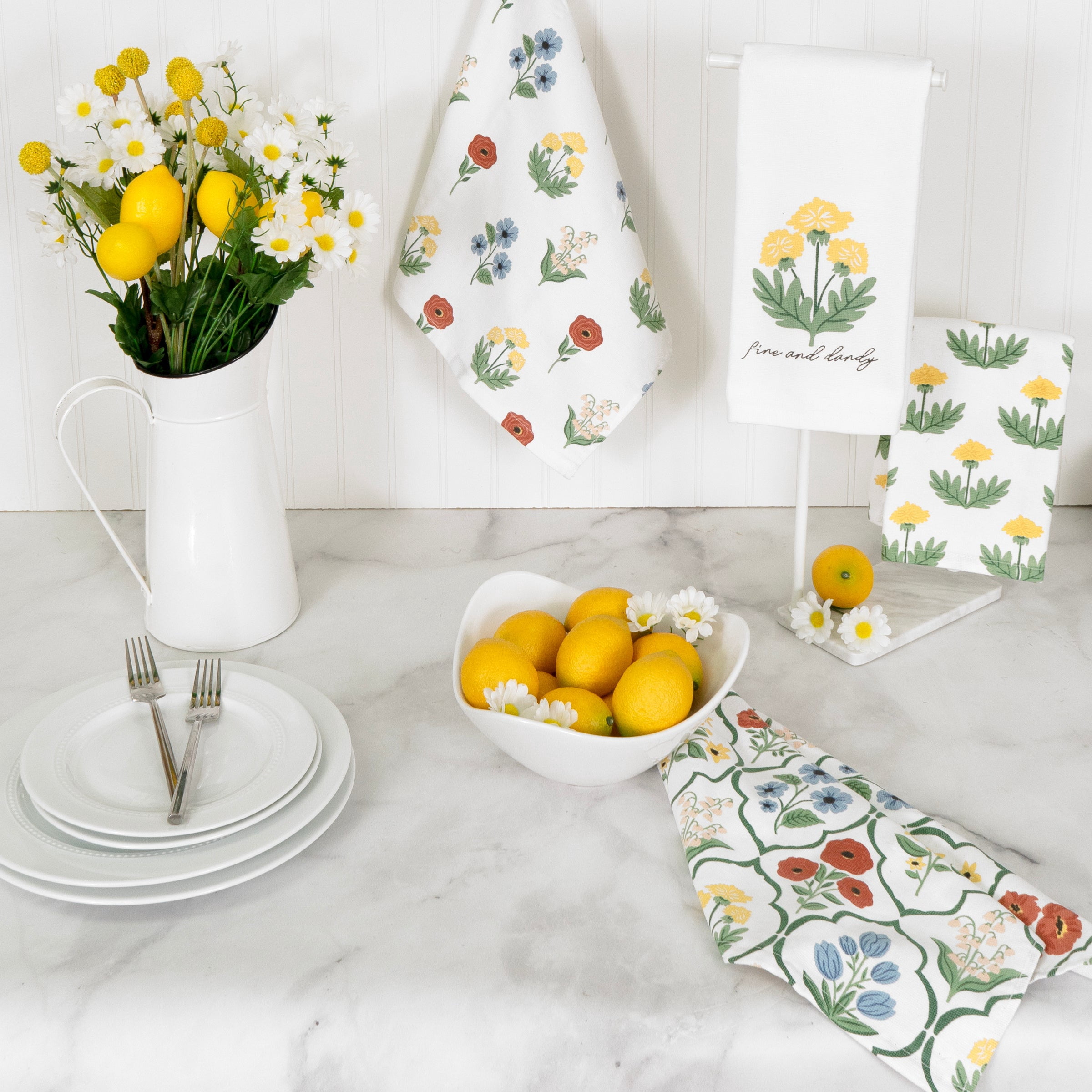 RITZ 100% Cotton Kitchen Towels, Dandy Garden Spring – Absorbent Dish Towels for Drying & Cleaning – Soft & Durable (Set of 4)