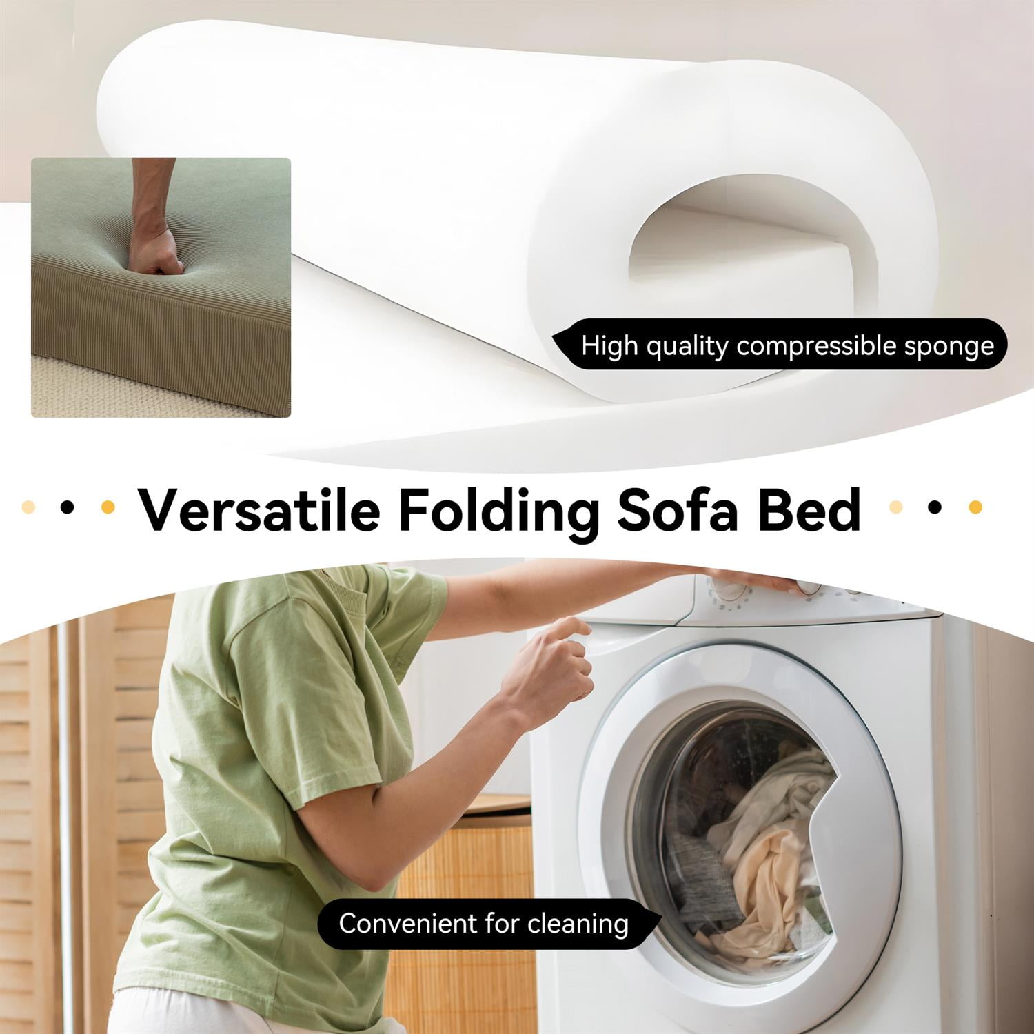 Demi Bonn 47" Twin Size Foldable Sofa Bed Sleeper Lounge Chair with Pillow, Convertible Floor Mattress Couch with Adjustable Backrest for Living Room, Dorm, Green