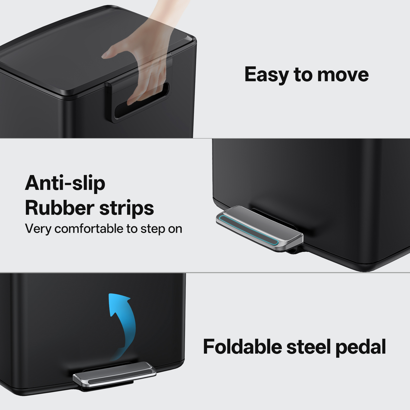mVm Black Trash Can, 10.6 Gal Stainless Steel Kitchen Trash Can with Foldable Pedal (Black)
