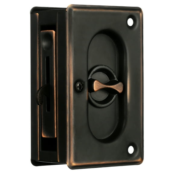 Prime-Line Products N 7368 Pocket Door Privacy Lock with Pull, 3-3/4-Inch, Classic Bronze