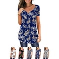thumbnail image 4 of Gvmfive Women Summer Floral Print Short Sleeve Tunic Tops Button Down Loose Blouse T-shirt, 4 of 5