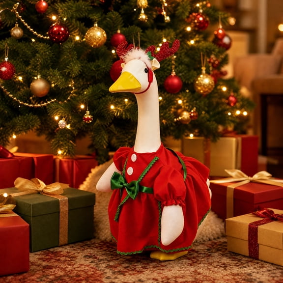 SUORE Christmas Porch Goose Outfits, Cute Winter Porch Goose Clothes, Seasons Costumes for 23" Plastic Goose Statue Patio Yard Garden Lawn Outdoor Decors, Christmas Outdoor Decor