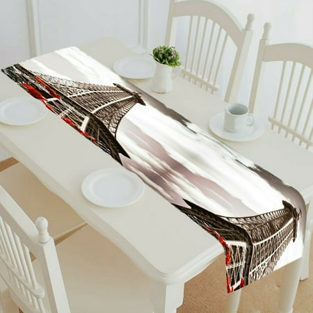 

ECZJNT Eiffel tower and red rose shrub Cross table runner table cloth tea table cloth 14x72 Inch