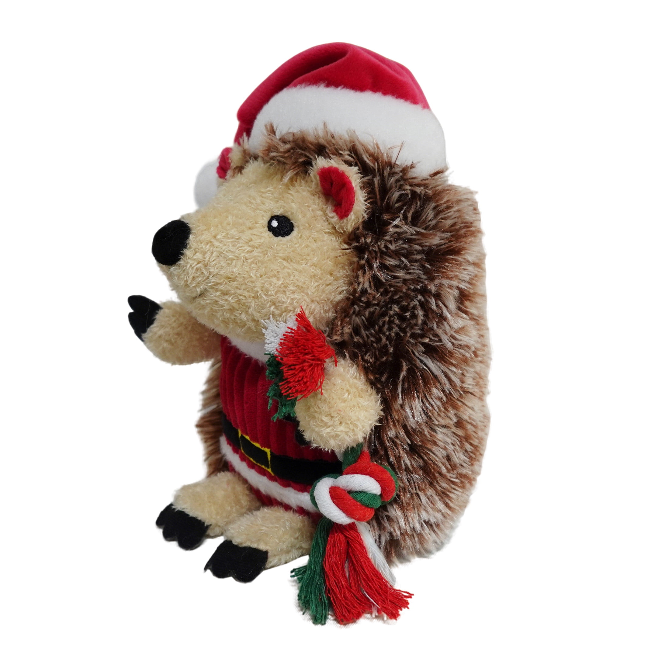 Vibrant Life Holiday Plush Dog Toy, Hedgehog with Candy Cane Rope, Brown and Red, 9"