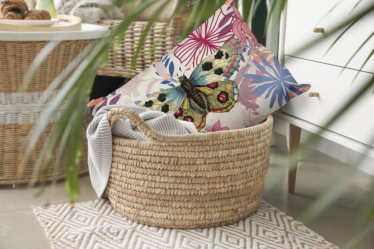 20" x 14" Simply Daisy Butterfly In Floral Jumble Polyester Indoor/Outdoor Pillow, Orange Qty 1