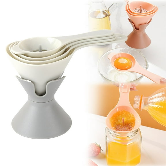 Clearance Promotion KULOKHUI Funnels for Kitchen Set Of 4 Kitchen Funnels With White Separator And Stand 3 Sizes Funnel For Liquid Powder Oil TransferringBeigeOne Size