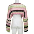 thumbnail image 3 of Fartey Womens Crochet Knit Crop Sweater Y2k Hollow Out Sweaters 2024 Fashion Striped Color Block Sweater Loose Comfy Long Sleeve Crew Neck Pullover Sweater, 3 of 4