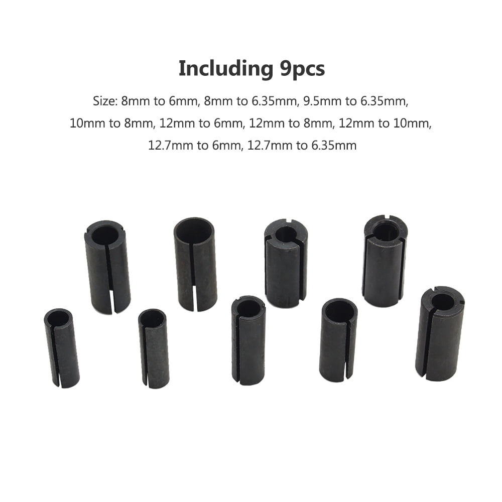 9 Pcs Conversion Chuck Router Bit Tool Milling Cutter Adapter Collet New