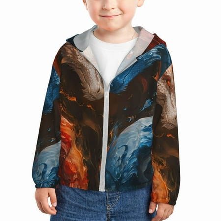 

Lukts Red And Blue Fire Dragon F Print Children s Long-Sleeved Sun Protection Clothing Hooded Sweatshirts for Boys and Girls Outdoor Sports-5 Years