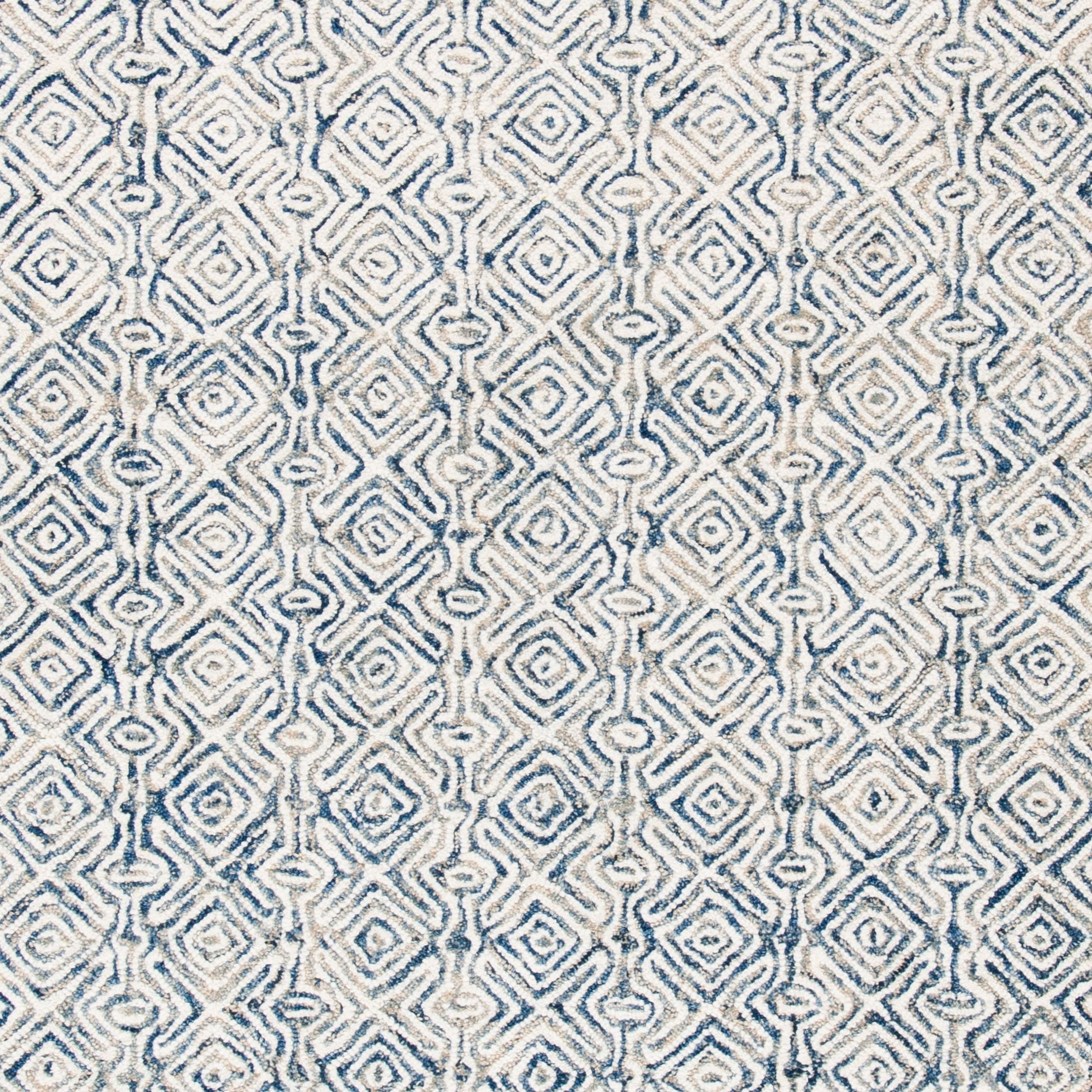 SAFAVIEH Micro-Loop Winthrop Geometric Diamonds Wool Area Rug, Navy/Ivory, 4' x 6'