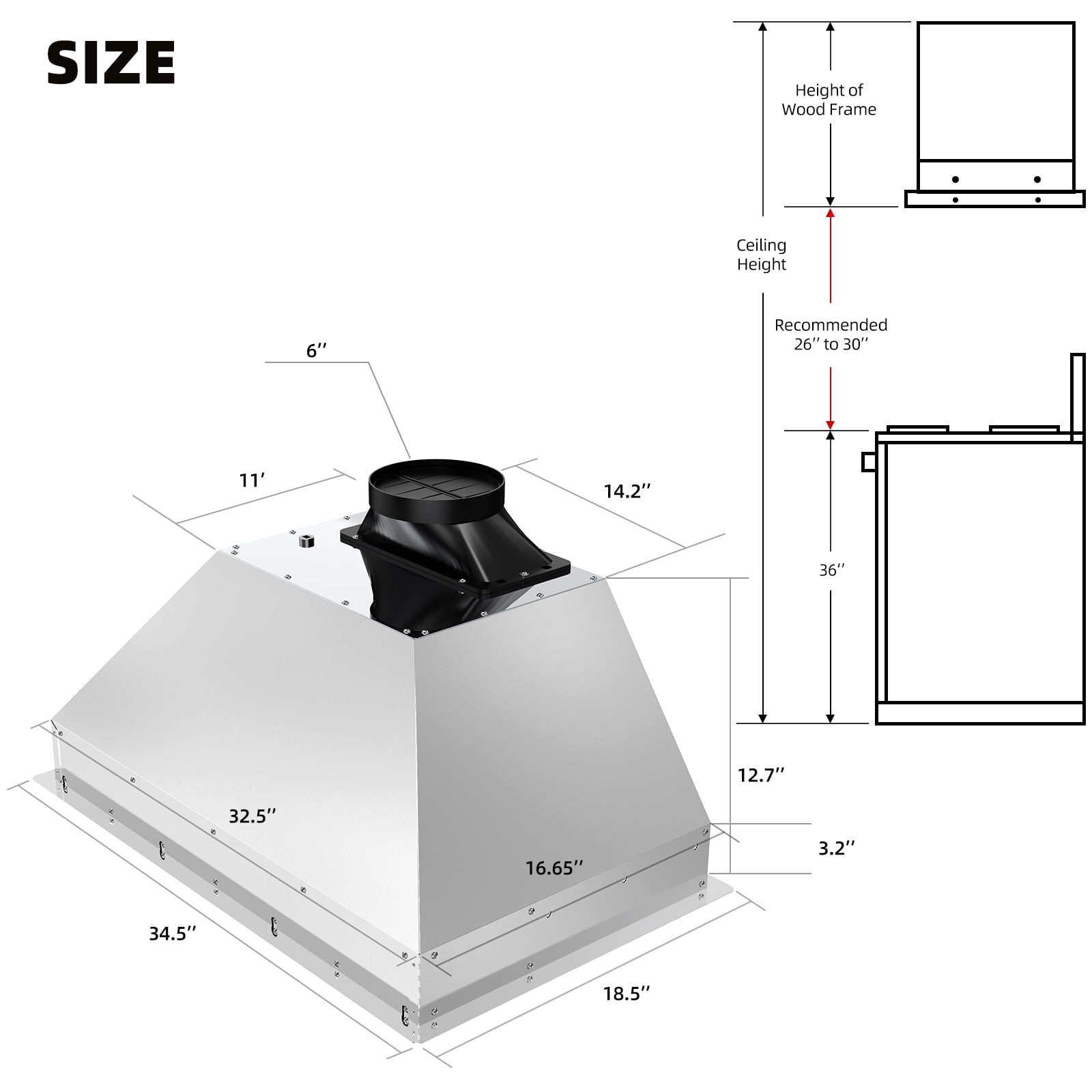 Brano 36-Inch Built-in Range Hood Insert , Voice/Gesture/Touch Control, 900 CFM, 4-Speed, Ducted/Ductless, Adjustable Lights