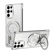 ELEHOLD for Samsung Galaxy S22 Ultra Case,Magnetic Adjustable Ring Holder Kickstand Breathable Hole Slim Heat Radiation Frameless Shockproof Protective Case for Samsung Galaxy S22 Ultra,Silver