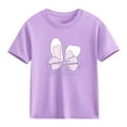 thumbnail image 6 of Piuwrlz 12-13 Years Girls Short T-Shirts Sleeve Teen Graphic Shirts Tops Crew Neck Bow-knot Pullover Purple Size 12-13 Years, 6 of 7