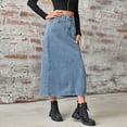 thumbnail image 3 of SWSMCLT Women's Long Denim Skirt Cute Fashion Pockets Midi Jean Skirts Elastic Waist Light Wash Maxi High Waist Side Split Western Casual Blue Medium, 3 of 5