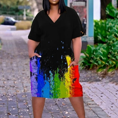

Giligiliso Clearance Summer Dresses For Women 2023 Women S Casual Sexy Fashion Summer V Neck Short Sleeve Loose Printing Plus Size Dress