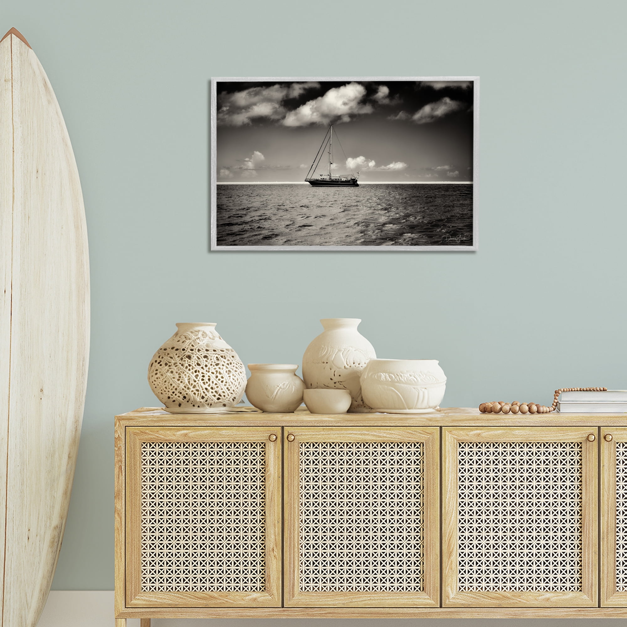 Stupell Industries Clouds Over Big Ship Landscape Photography Gray Framed Art Print Wall Art, 30 x 20