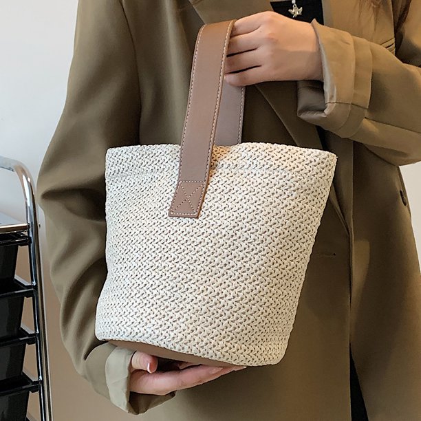 Bolso de mano para mujer, de moda, de paja, versátil para vacaciones (beige)