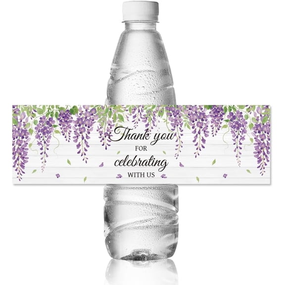 30pcs Water Bottle Labels Purple Flower Vine Waterproof Sticker 8.51" x 2.51" Rectangle Water Bottle Wraps Sticker