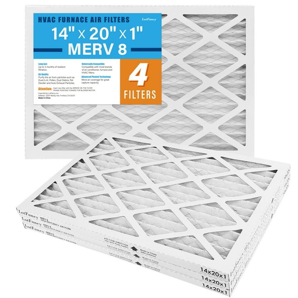 LotFancy 14x20x1 Air Filters, 4 Pack, MERV 8 Pleated HVAC AC Furnace