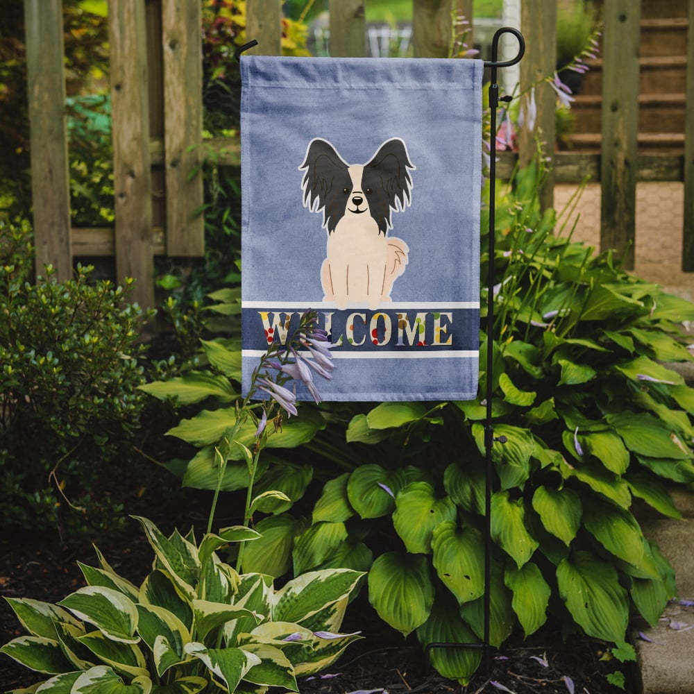 Caroline's Treasures BB5657GF Papillon Black White Welcome Flag Garden Size , Small, multicolor