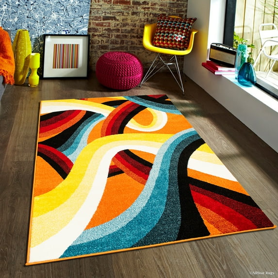 Allstar Woven Quality Frieze Colorfun. Burst of Colors. Contemporary. Modern. Geometric Area Rug (5' x 6' 11")