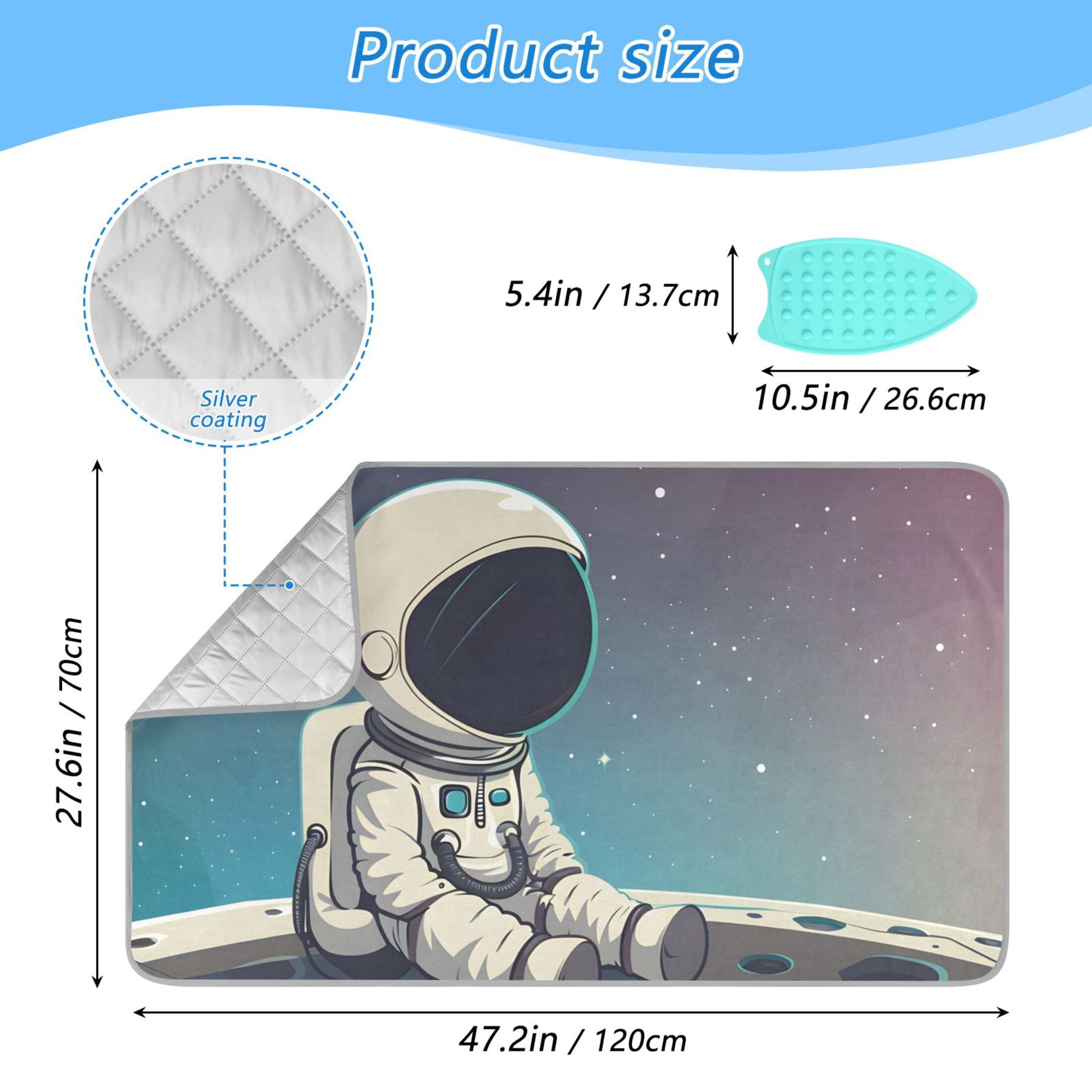 Cute Astronaut Sit on Planet Ironing Mat Blanket Portable Travel Ironing Pad Heat Resistant Pad 47.2" x 27.6”