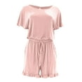 thumbnail image 4 of FAKKDUK Jumpsuits for Women Womens Solid Cotton Rompers Round-Neck Short Sleeve Short Jumpsuits for Female Ladies Summer Crew-Neck Bandage Short Jumpsuit with Pocket, XL&Pink, 4 of 8