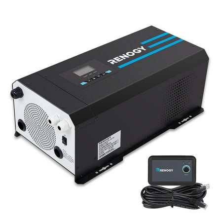 Renogy 2000w Pure Sine Wave Inverter Charger 12V DC to 120V AC Surge 6000w Off-Grid Solar Inverter Charger for RV Boat Home w/ LCD Display, Auto Transfer Switch, Compatible with Lithium Battery