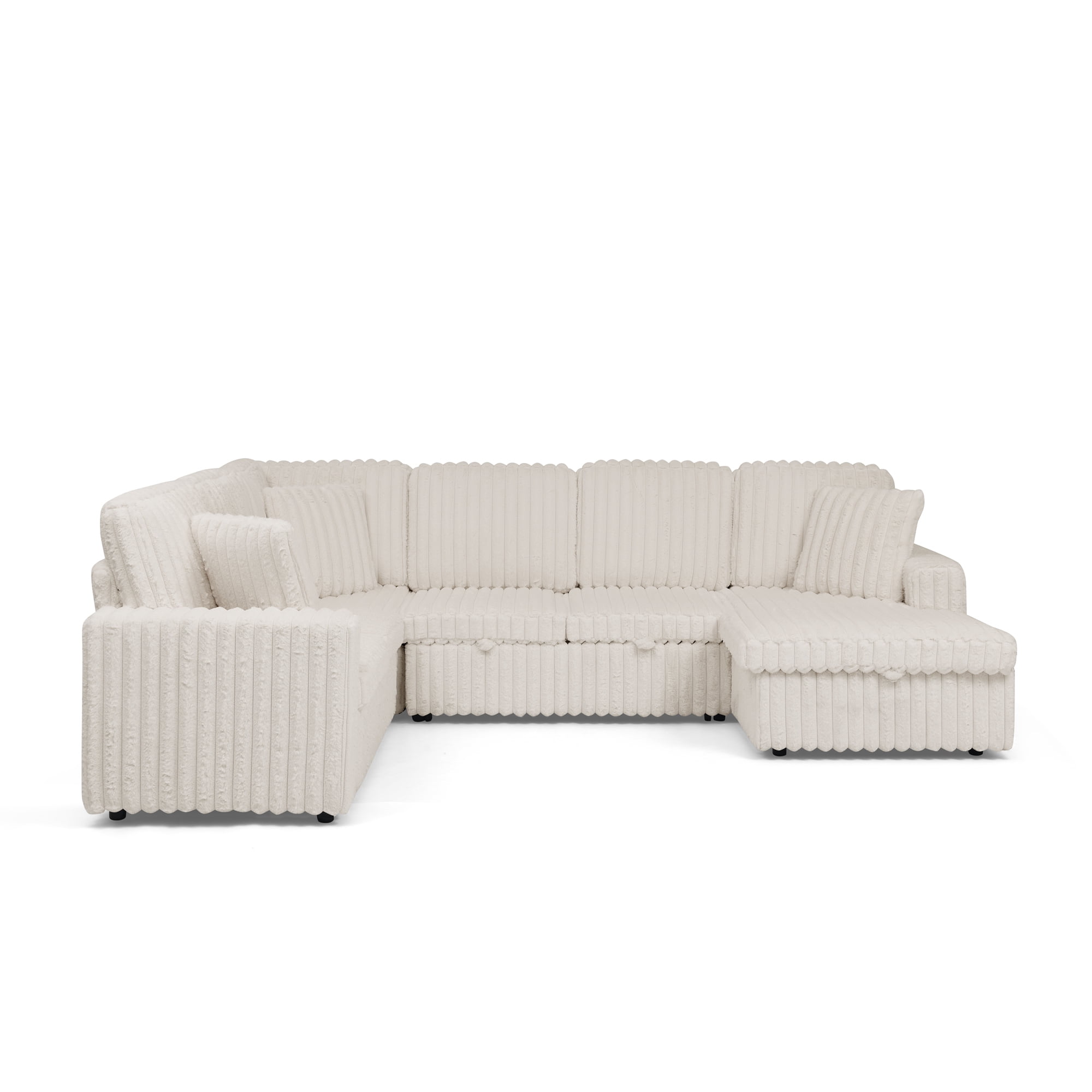 Corduroy U-shaped Sectional Sofa, Modern Minimalist Modular Couch with Pull-Out Sleeper Bed and Storage Chaise, Soft Fabric Convertible Sofa for Living Room, Apartment