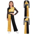 thumbnail image 5 of TiaoBug Kids Jazz Dance Outfit Sequin Mesh Long Sleeve Crop Top with Lyrical Performance Chiffon Pants Gold 14, 5 of 7