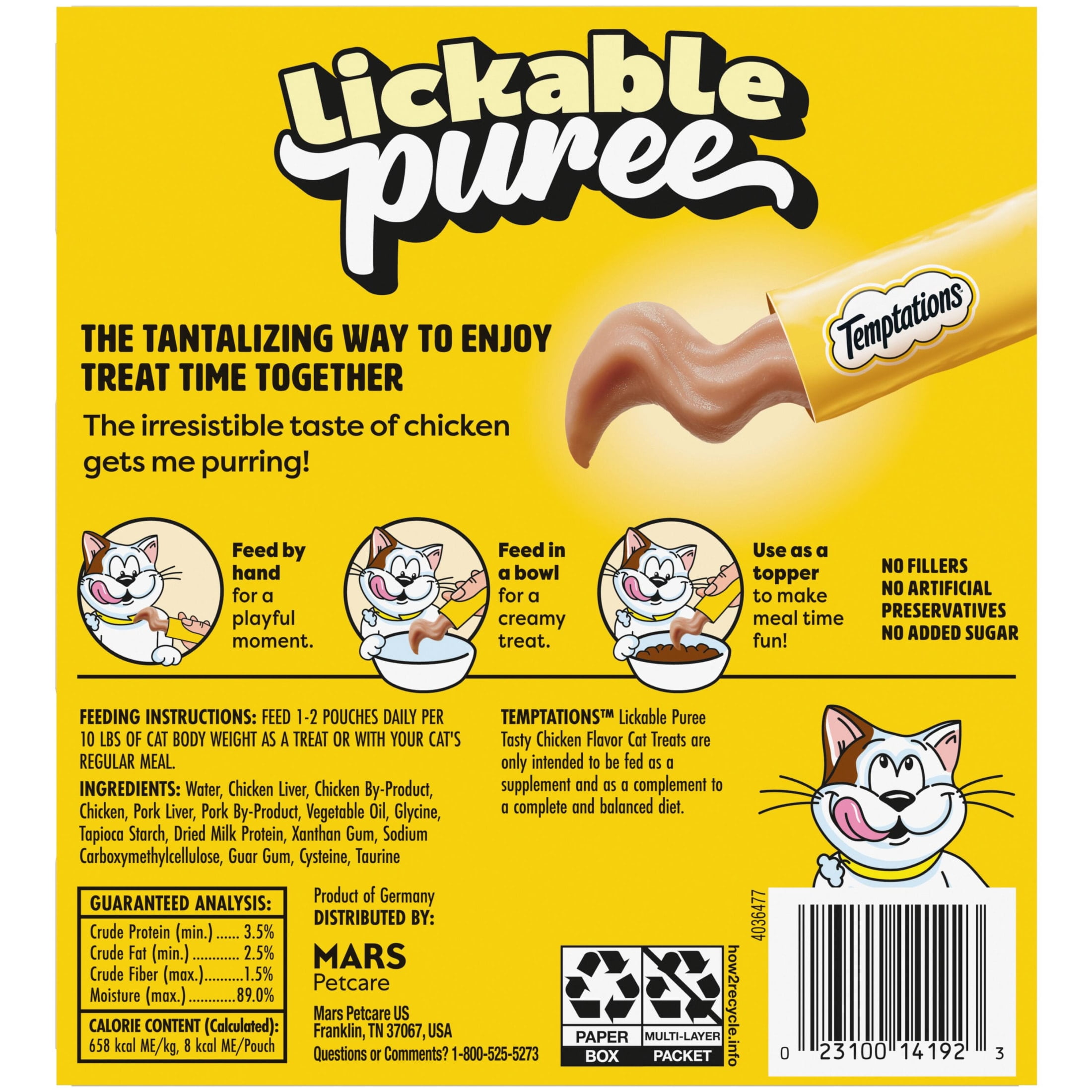 Temptations Creamy Puree With Chicken Squeezable Lickable Wet Treats For Cats, 0.42 Oz (24 Pack)