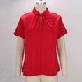 thumbnail image 5 of XUNKUSGA Womens Tops Fashion Mock Neck Tie Knot Cutout Satin Blouse Classic Soild Color Short Sleeve Tops for Women Trendy Business Casual Office Top S-2XL Red, 5 of 7