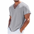 thumbnail image 3 of akafmk Plus Size Linen Shirts for Men Short Sleeve V Neck T Shirt Solid-Color Vintage Casual Beach Shirts Summer Tops, Size 3XL, 3 of 7