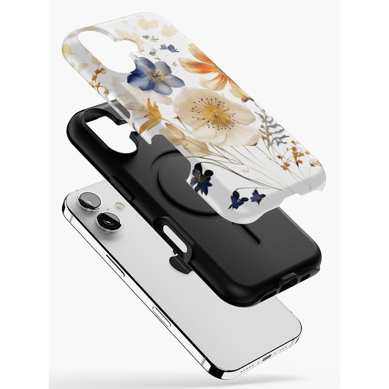 Cream, Blue and Orange Wildflower Tough iPhone Case, Polycarbonate ...