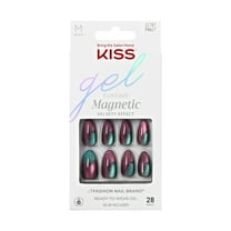 KISS Gel Fantasy Magnetic Press On Nails, ‘Moonlit Veil’, Black, Short Oval, 28 Count
