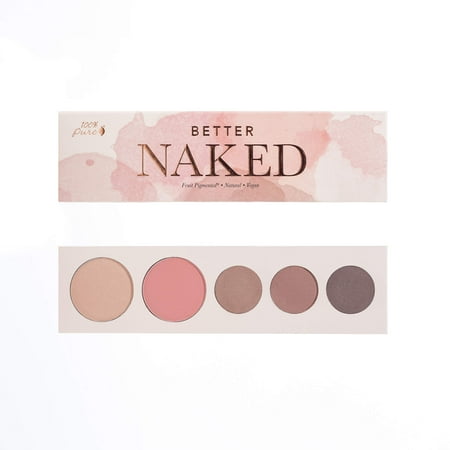 100% PURE Better Naked Makeup Palette All in One Compact 3 Eyeshadow, Blush, Face Highlighter, Fruit Pigmented Natural Nude Neutral Look for All Skin Types - Vegan (Soft Rose, Taupe, Beige Tones)