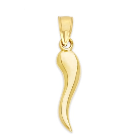 Golden Fire 14k Solid Gold Italian Horn Pendant - Good Luck Jewelry, Cornicello Gifts for Men and Women