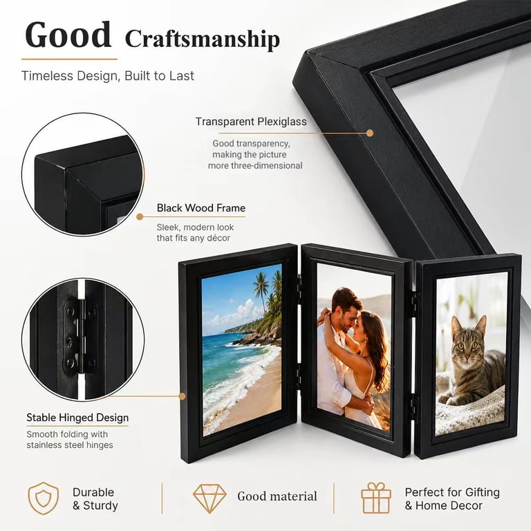 MetMetalrt Trifold Hinged Wood Photo Frame Black photo 6