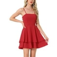 thumbnail image 1 of Vestido de tirantes espagueti INSPIRE CHIC para mujer, sin espalda, con lazo, volantes en capas, estilo A-line, mini vestido de fiesta XL rojo, 1 of 6