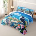 thumbnail image 3 of Castle Fairy Bright Anime Cliff Puffin Scene Quilt Full,Wild Flower Sea Stack Rock Print Full Bedspread Sets,Sky Pink, 3 of 7