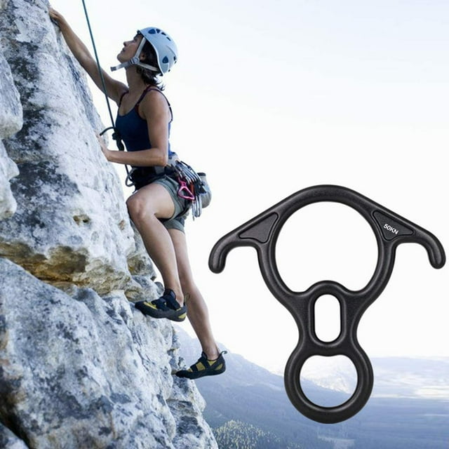Dispositivo de aseguramiento con descensor figura 8 de 50KN para pico de escalada en roca