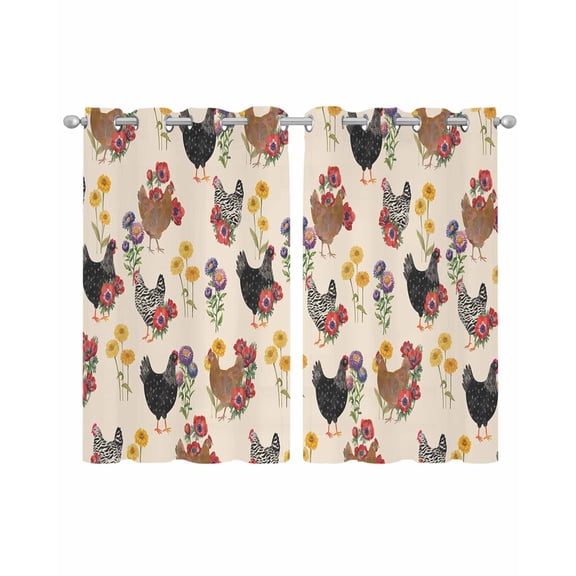 Farmhouse Rooster Sheer Curtains 39 Inch Length 2 Panels Set for Living Room/Bedroom, Vintage Watercolor Flowers Beige Kitchen Curtains Grommet Semi-Sheer Curtains Window Treatments 27.5"x39"x2