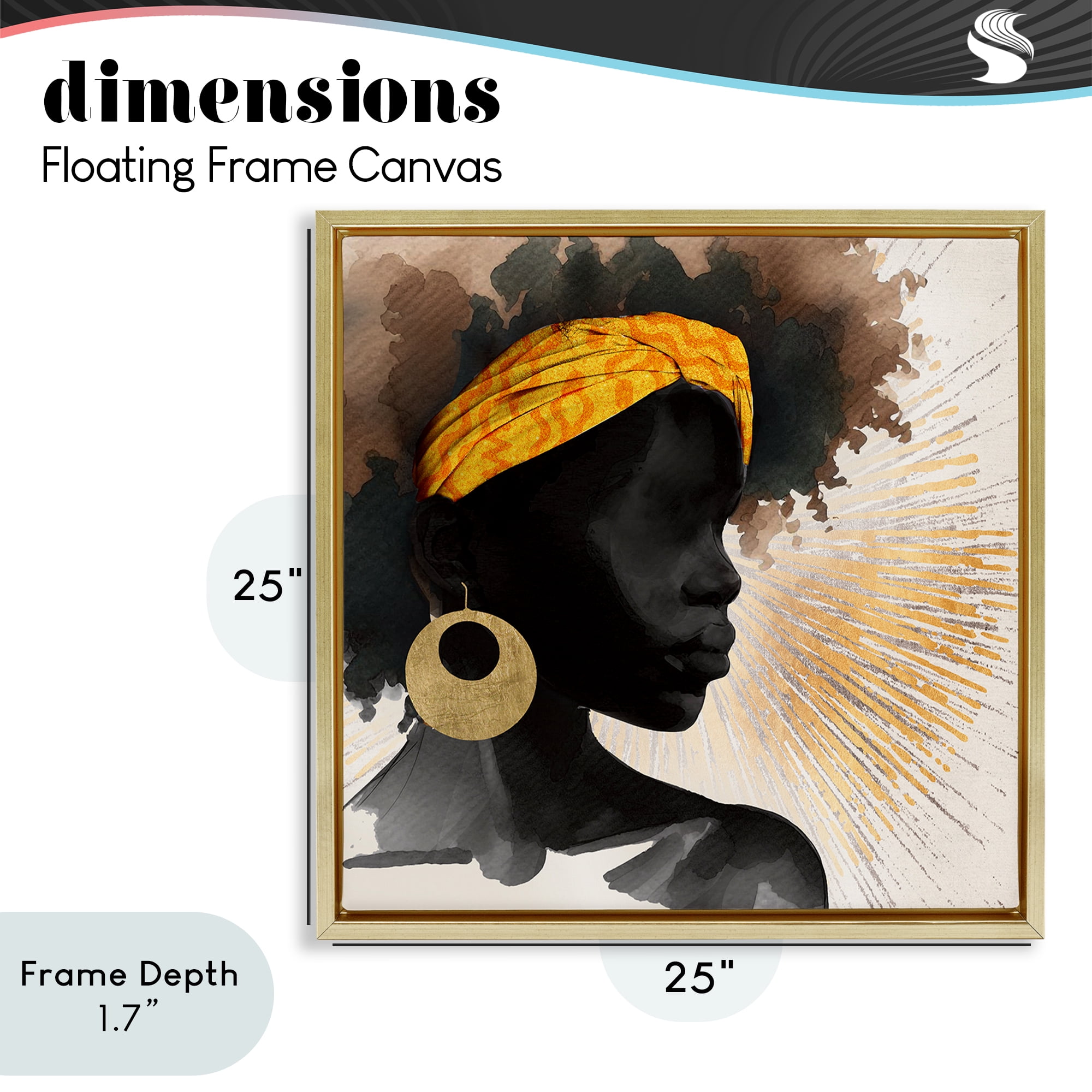 Stupell Industries Sunburst Silhouette with Headwrap Gold Framed Floater Canvas Wall Art, design by CAD Designs