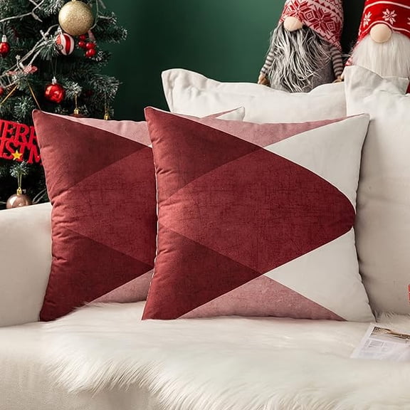 Eryueer Christmas Geometric Cushion Covers Cushions Decorative Square Soft Suedette Throw Pillow Case Print Pillowcases for Sofa Couch Livingroom Bed 40x40 cm 16x16 Inches 2 Pieces Red