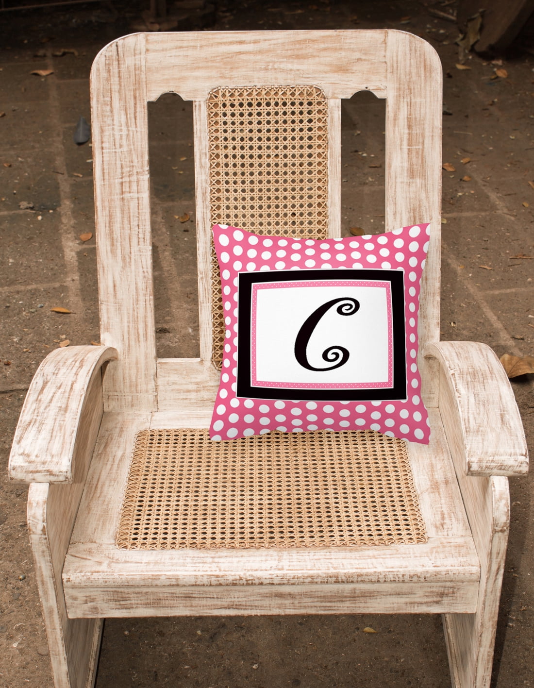 Carolines Treasures CJ1001-CPW1414 Monogram Initial C Pink Black Polka Dots Indoor & Outdoor Fabric Decorative Pillow