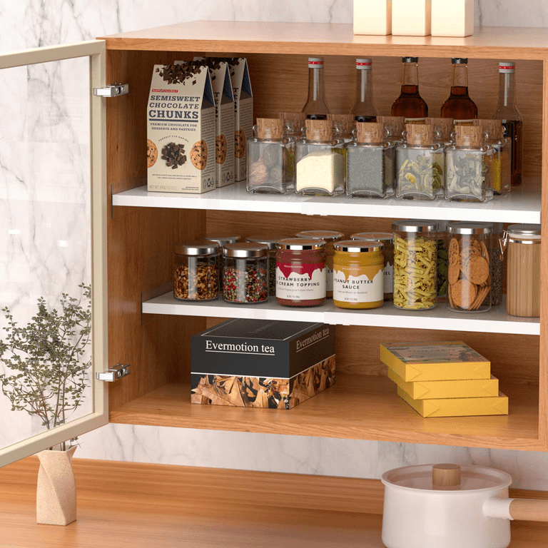  SANNO Expandable Cabinet Shelf Organizer Rack, Large Kitchen Cupboard  Organizer Stackable Counter Shelf Spice Rack Expandable Shelves,Pantry  Storage Organization, White,1 Pack: Home & Kitchen